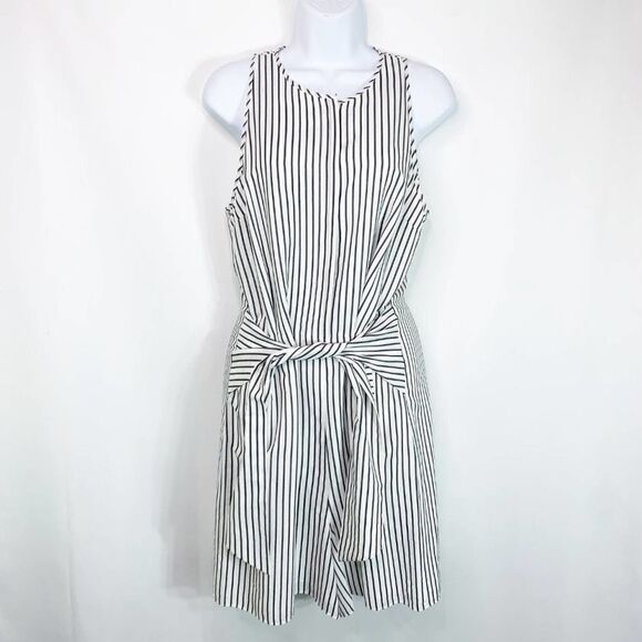 Grey Jason Wu Womens Black White Striped Tie Waist One Piece Romper Size 6 - Picture 2 of 10